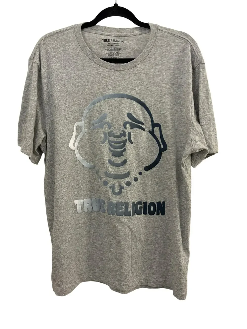 True Religion Jeans Graphic T-Shirt Buddha Face Grey Cotton Blend Boho XL
